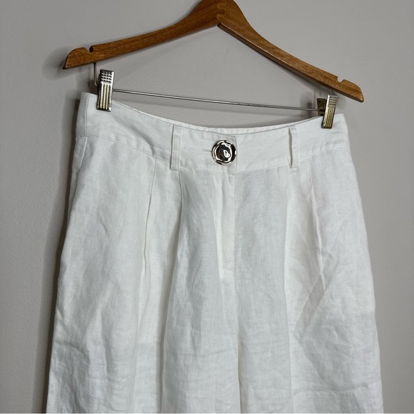 Soft Surroundings 100% Linen White Wide Leg Ankle Crop Resort Pants Size 4 - Picture 2 of 5